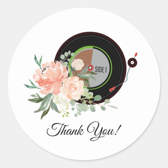 Pegatina Redonda viniyl record player gracias pegatinas (Anverso)