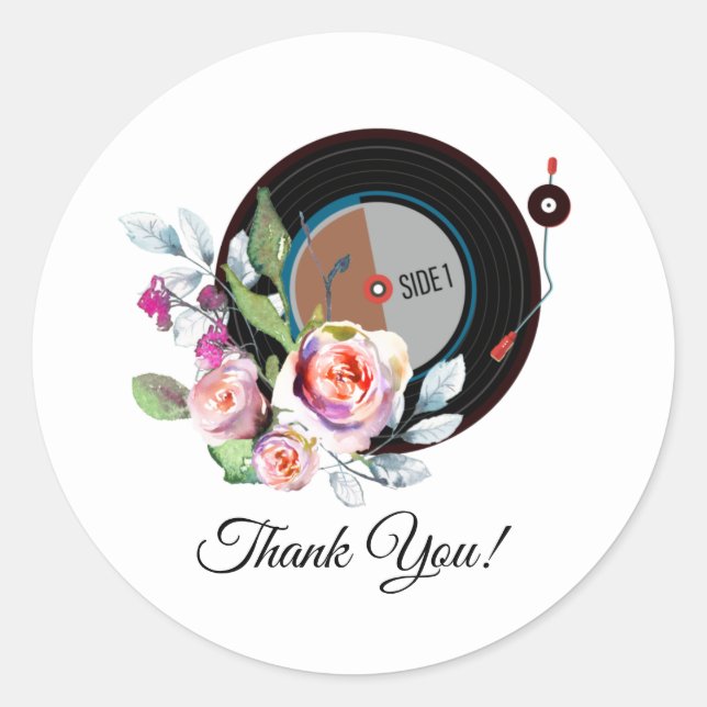Pegatina Redonda viniyl record player gracias pegatinas (Anverso)