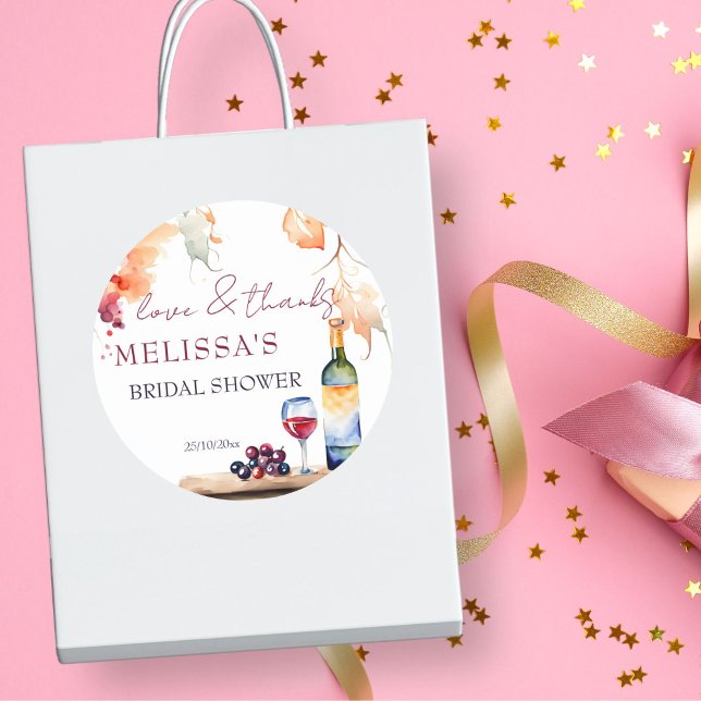 Pegatina Redonda Vino antes de vales bodega ducha de novia favores (Vino before vows winery bridal shower template thank you favor sticker vineyard bridal shower favors)
