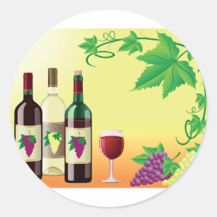 Pegatina Redonda Vino Con Pegatinas De Uvas