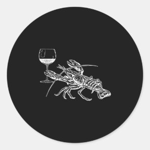 Pegatina Redonda Vino de langosta Beber camiseta Funny Vac de cruce