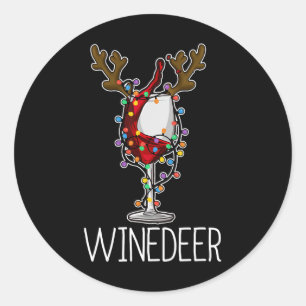Pegatina Redonda Vino navidad Lover Reindeer Vidrio Rojo