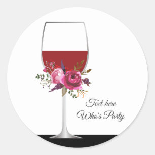 Pegatina Redonda vino tinto, floral, sticker de gracias