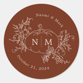 Pegatina Redonda Vinos de calabaza Monograma Boda Clásico Palo Redo