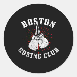 Pegatina Redonda Vintag de guantes de boxeo con problemas en Boston