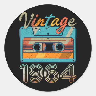 Pegatina Redonda Vintage 1964 Cassette Tape Retro 59th Birthday 59
