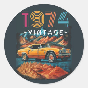 Pegatina Redonda Vintage 1974 cool car