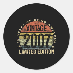 Pegatina Redonda Vintage 2007 Limited Edition Regalos de 18 años 18
