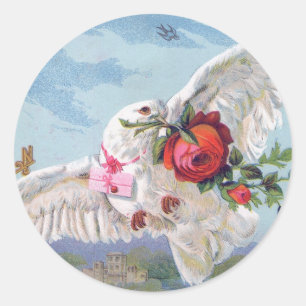 Pegatina Redonda Vintage a dove letter with flowers and