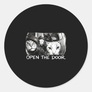 Pegatina Redonda Vintage abre la puerta divertido meme pandilla sar