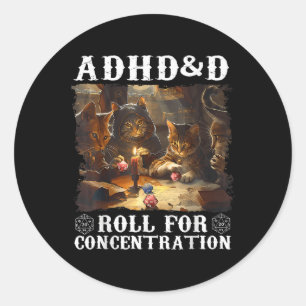 Pegatina Redonda Vintage Adhd&amp;d Roll For Concentration Funny Ga