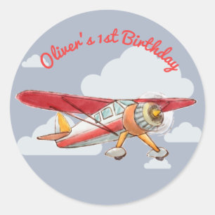 Pegatina Redonda Vintage Airplane Birday