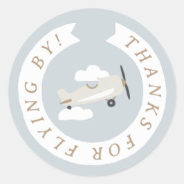 Pegatina Redonda Vintage Airplane Boys Birthday Gracias