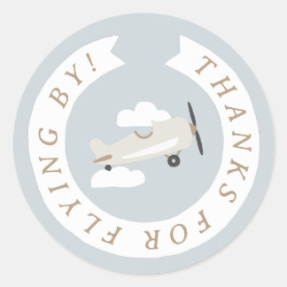 Pegatina Redonda Vintage Airplane Boys Birthday Gracias