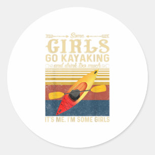 Pegatina Redonda Vintage Algunos chicas van a hacer kayak y beber d