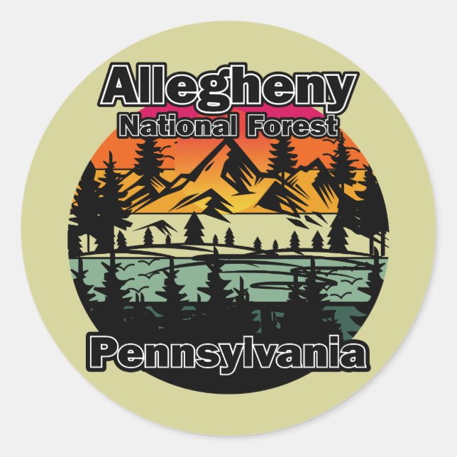 Pegatina Redonda Vintage Allegheny National Forest Pennsylvania (Anverso)