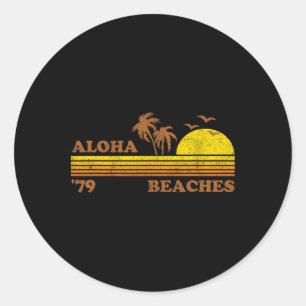 Pegatina Redonda Vintage Aloha Beach Hawaii Beach Retro Sunset 70