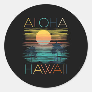 Pegatina Redonda Vintage Aloha Hawaii Luau Hawaiian Costum de vacac