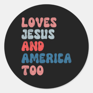 Pegatina Redonda Vintage Ama A Jesús Y A Estados Unidos Hasta El 4