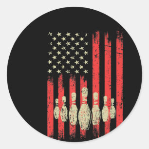 Pegatina Redonda Vintage American Flag Bowling Pins Patriotic Bowl