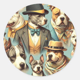 Pegatina Redonda Vintage American Pit Bull Terrier Ilustracion
