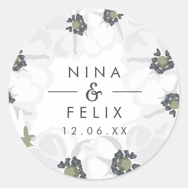 Pegatina Redonda Vintage Anemone Boda (Anverso)