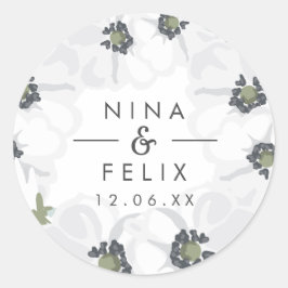 Pegatina Redonda Vintage Anemone Boda