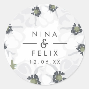 Pegatina Redonda Vintage Anemone Boda