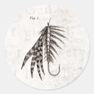 Pegatina Redonda Vintage años 1800: Moscas de pesca de mosca volada