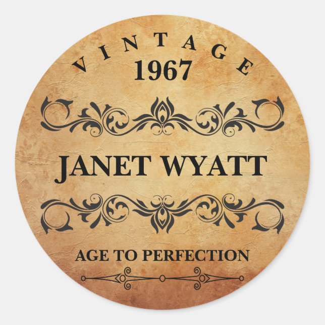 Pegatina Redonda Vintage Any Age Birthday (Anverso)