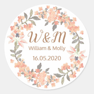 Pegatina Redonda Vintage Apricot Floral Wedding Favor