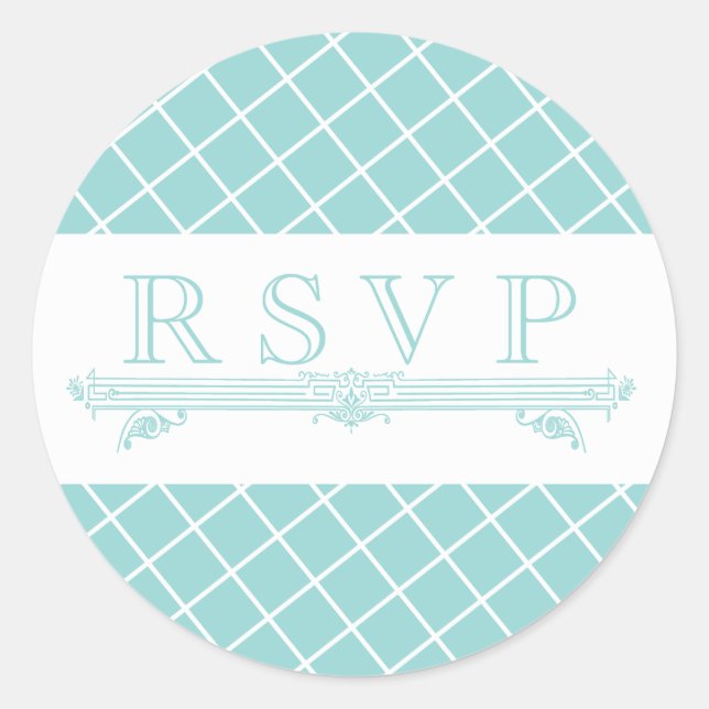 Pegatina Redonda Vintage Aqua Turquoise Wedding Pegatinas RSVP (Anverso)