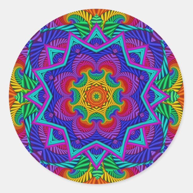 Pegatina Redonda Vintage arcoiris Psicodélico Fractal Kaleidoscope (Anverso)