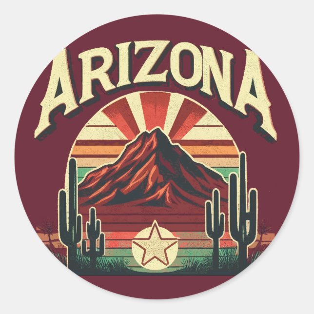 Pegatina Redonda Vintage Arizona (Anverso)