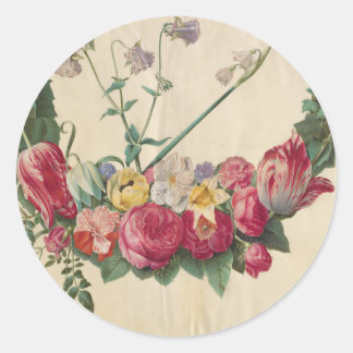 Pegatina Redonda Vintage Art Floral Wreath