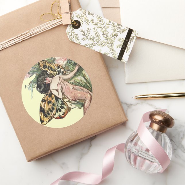 Pegatina Redonda Vintage Art Nouveau Butterfly (Regalar)
