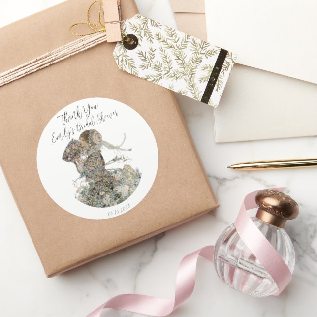 Pegatina Redonda Vintage Art Nouveau Floral Gracias (Regalar)