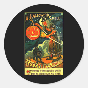 Pegatina Redonda Vintage Art Retro Halloween Witch