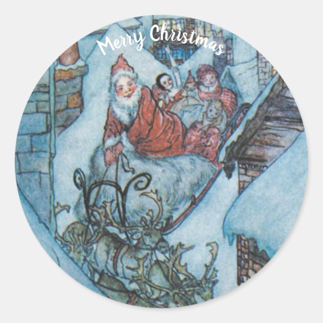 Pegatina Redonda Vintage Arthur Rackham Greetings Christmas (Anverso)