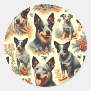 Pegatina Redonda Vintage Australian Cattle Seamless