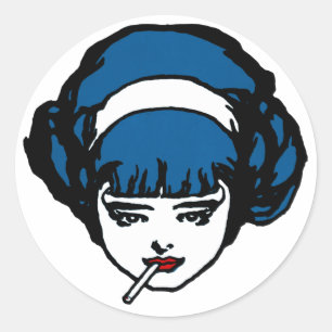 Pegatina Redonda Vintage azul del icono del estallido del chica