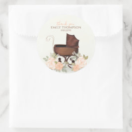 Pegatina Redonda Vintage Baby Shower Watercolor Carriles Gracias