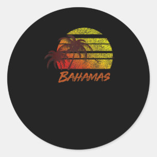 Pegatina Redonda Vintage Bahamas Beach Sunset , Retro Surf Tee Tank