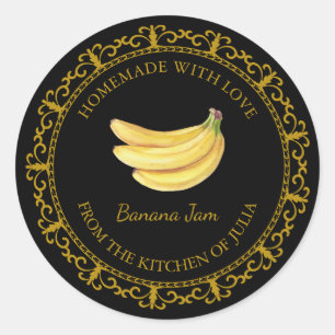 Pegatina Redonda Vintage Banana casera Jam Label l Negro
