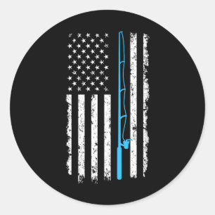 Pegatina Redonda Vintage Bandera Americana Pesca Rod Corto Sleeve