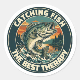 Pegatina Redonda Vintage Bass Fishing Therapy Retro Badge