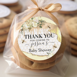 Pegatina Redonda Vintage Bee Baby Shower Favor Gracias