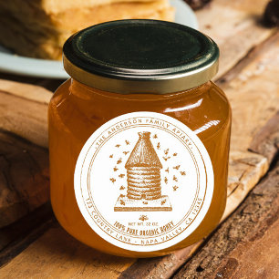 Pegatina Redonda Vintage Bee Hive Beekeeper Apiary Honey Personaliz