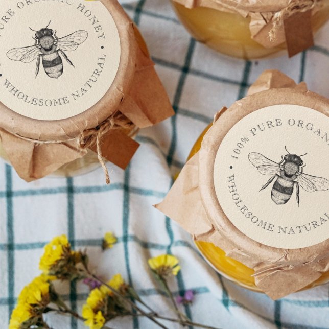 Pegatina Redonda Vintage Bee | Miel orgánica | Retro (Subido por el creador)