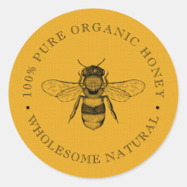 Pegatina Redonda Vintage Bee | Miel orgánica | Ronda clásica retro